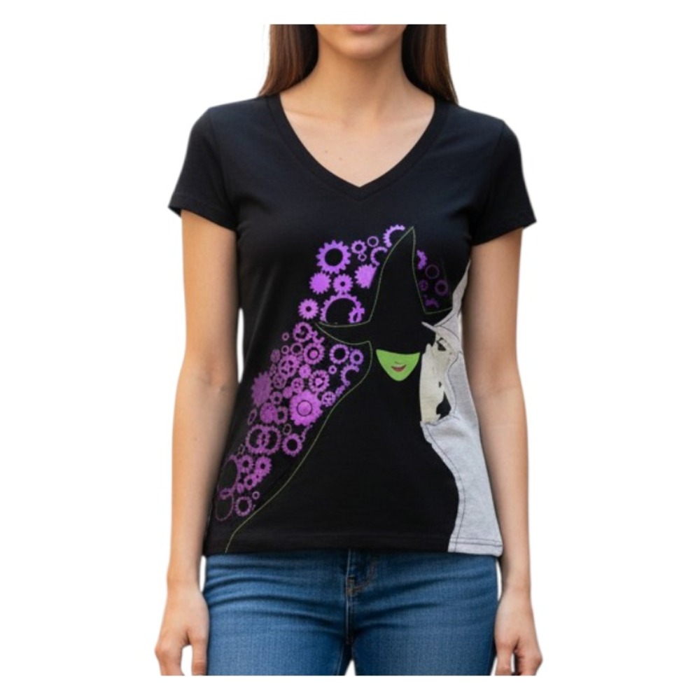 WICKED THE MUSICAL 2012 Merch-Kins Oz T-Shirt 3D Witches w/Purple Foil V-Neck S